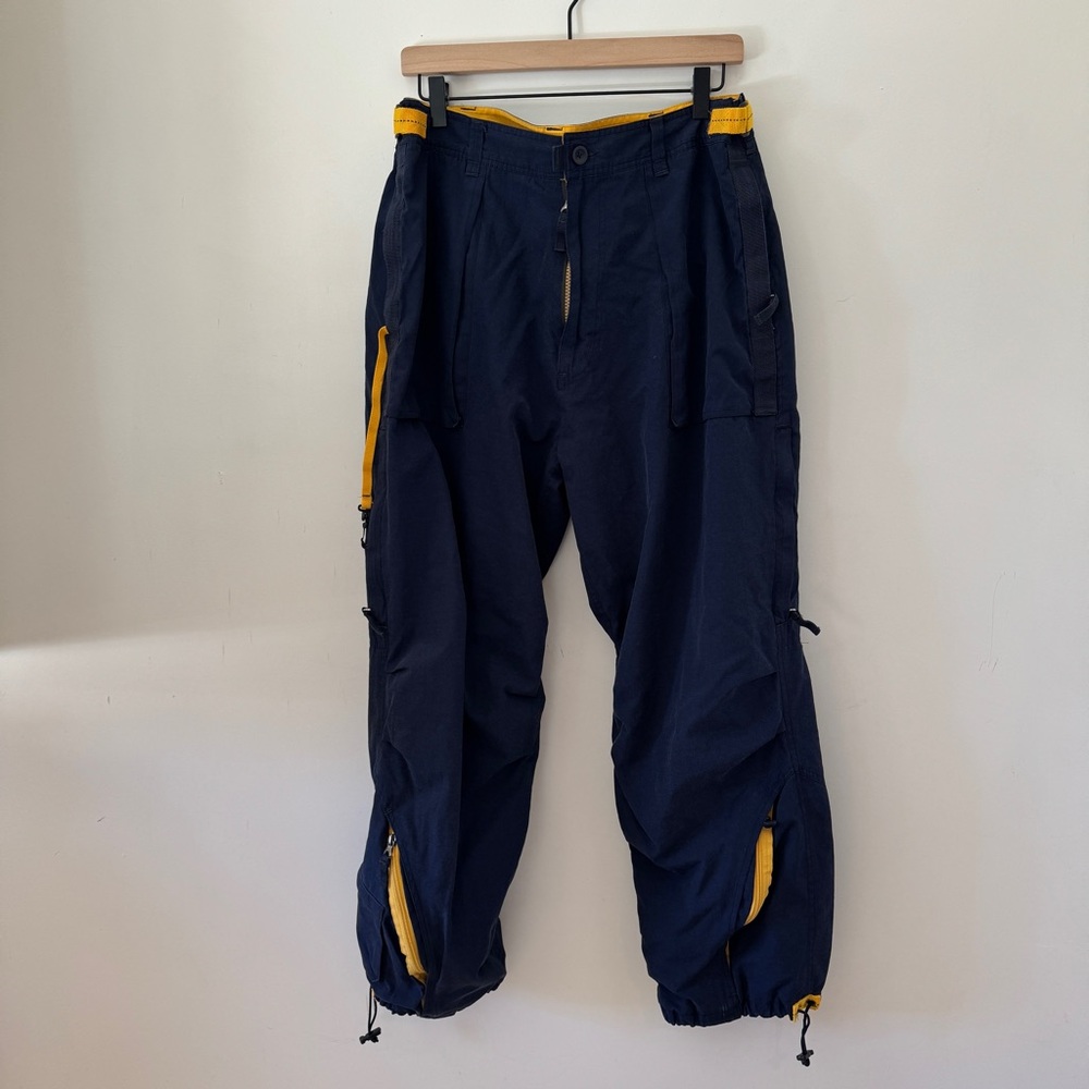 Sideout Men's Navy and Yellow Cargo Pants Y2K size 36x30